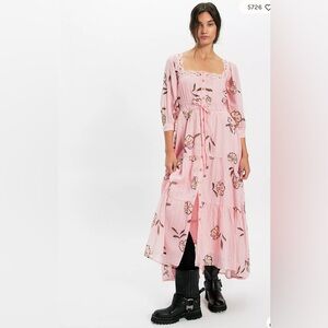 Free people Morning Meadows Long-Sleeve Maxi Dress M new blushing pink combo